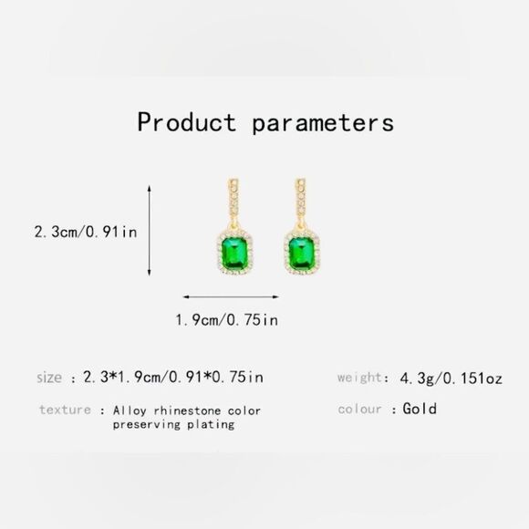 🔅🆕🔅 Elegant Chic 14K Plated Emerald Drop Earrings✨ - Picture 7 of 12